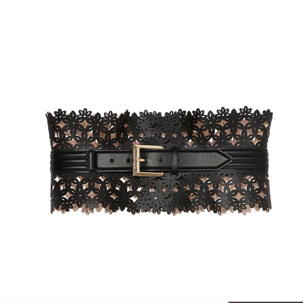 Victoria's Secret Black Daisy Laser-Cut Wide Waist Belt